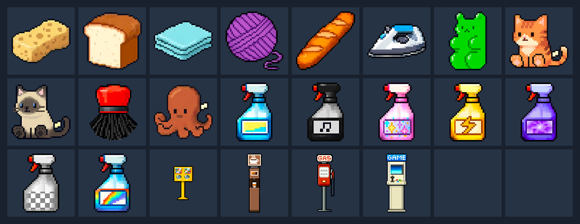 착용 가능한 다양한 아이템이 정리된 G&G Co. 아이템 카탈로그